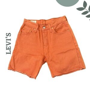 🛍️3/$40 Levi’s 501 High Rise Denim Shorts Orange Raw Hem Size 24